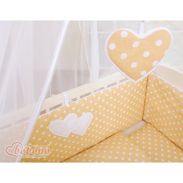 Bettwäscheset 6-tlg für Beistellbett FABIO - Hängende Herzen Beige-Punktemuster