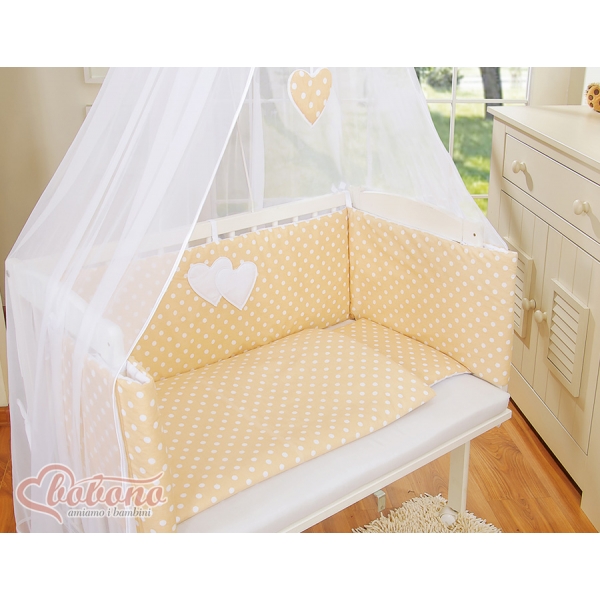 Bettwäscheset 6-tlg für Beistellbett FABIO - Hängende Herzen Beige-Punktemuster