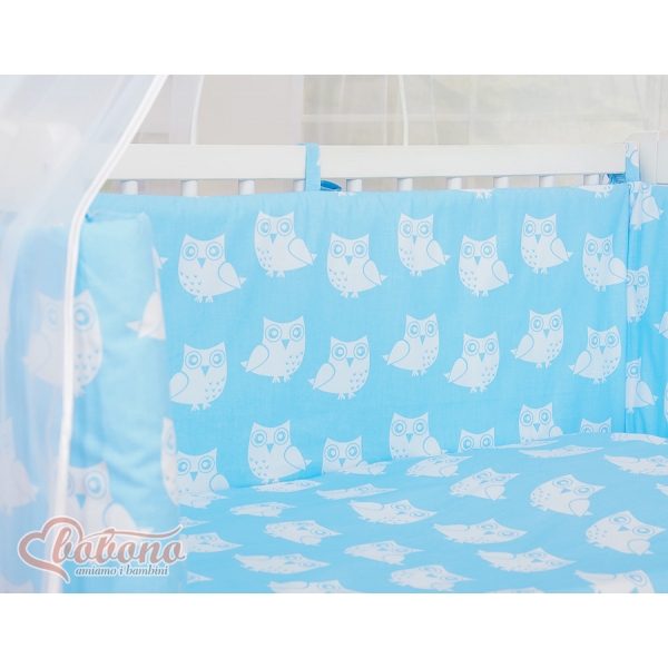 Bettwäscheset 6tlg für Beistellbett FABIO - Basic blue Eulen