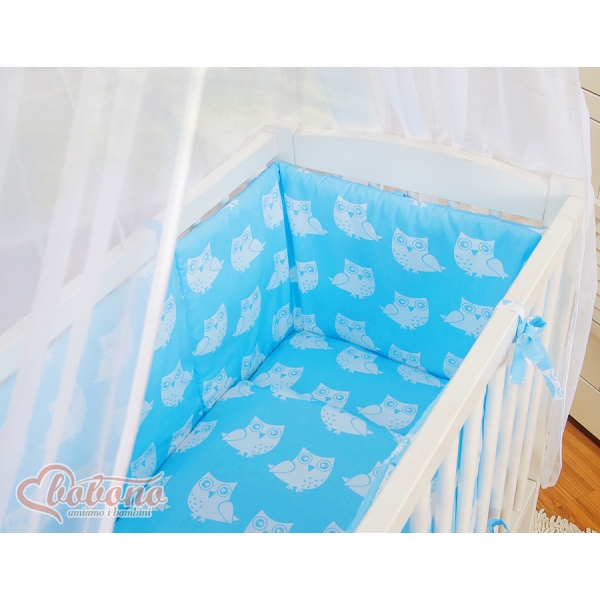 Bettwäscheset 6tlg für Beistellbett FABIO - Basic blue Eulen