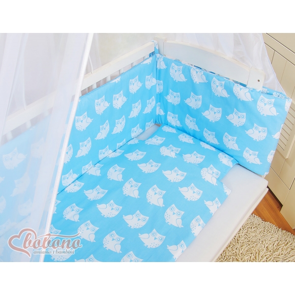 Bettwäscheset 6tlg für Beistellbett FABIO - Basic blue Eulen
