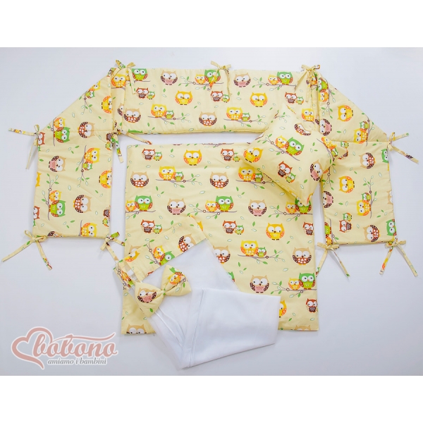 Bettwäscheset 6tlg für Beistellbett FABIO - Basic creme Eulen
