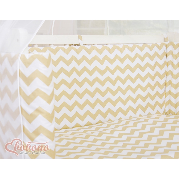 Bettwäscheset 6tlg für Beistellbett FABIO - Basic Zick-Zack - beige