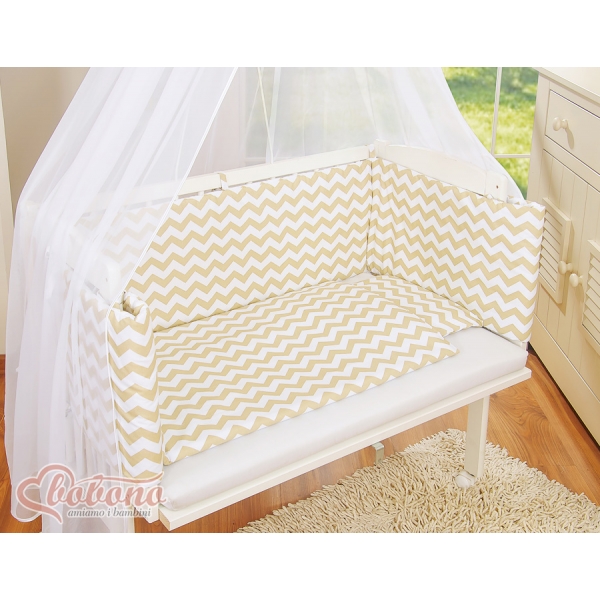 Bettwäscheset 6tlg für Beistellbett FABIO - Basic Zick-Zack - beige