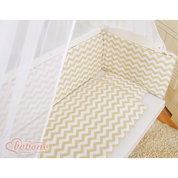 Bettwäscheset 6tlg für Beistellbett FABIO - Basic Zick-Zack - beige