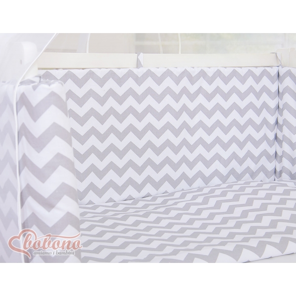Bettwäscheset 6tlg für Beistellbett FABIO - Basic Zick-Zack - grau