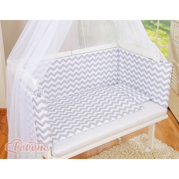 Bettwäscheset 6tlg für Beistellbett FABIO - Basic Zick-Zack - grau