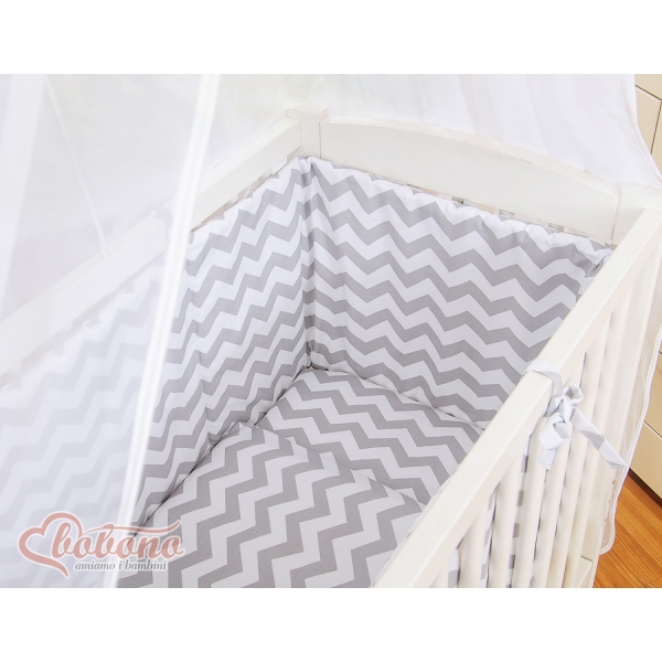 Bettwäscheset 6tlg für Beistellbett FABIO - Basic Zick-Zack - grau