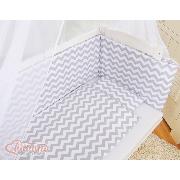 Bettwäscheset 6tlg für Beistellbett FABIO - Basic Zick-Zack - grau