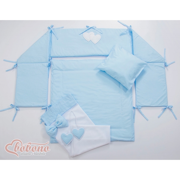 Bettwäscheset 6tlg für Beistellbett FABIO - Hängende Herzen blau