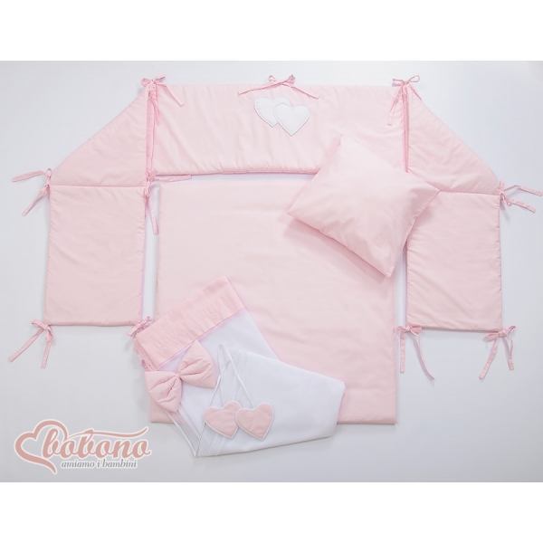 Bettwäscheset 6tlg für Beistellbett FABIO - Hängende Herzen rosa