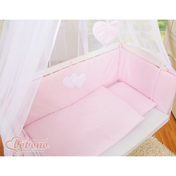 Bettwäscheset 6tlg für Beistellbett FABIO - Hängende Herzen rosa