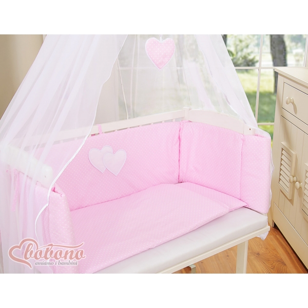 Bettwäscheset 6tlg für Beistellbett FABIO - Hängende Herzen Rosa-Punktemuster