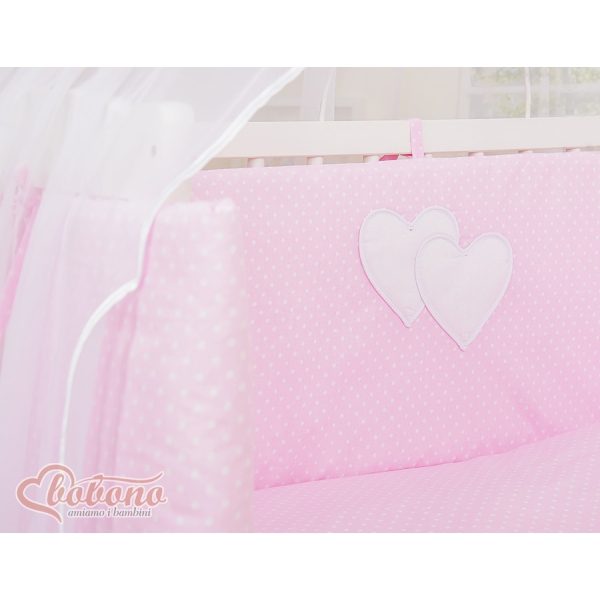 Bettwäscheset 6tlg für Beistellbett FABIO - Hängende Herzen Rosa-Punktemuster
