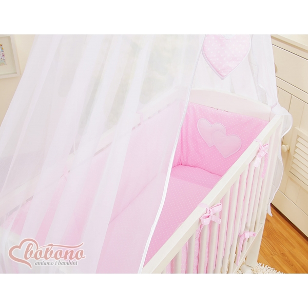 Bettwäscheset 6tlg für Beistellbett FABIO - Hängende Herzen Rosa-Punktemuster