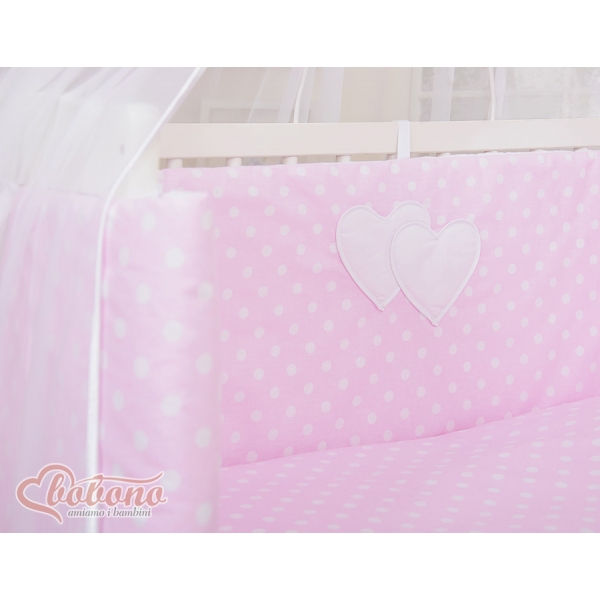 Bettwäscheset 6tlg für Beistellbett FABIO - Hängende Herzen Rosa-Punktemuster