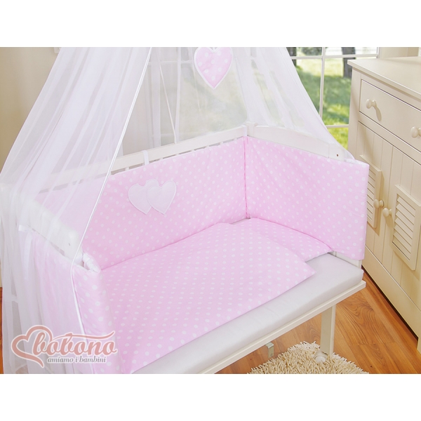 Bettwäscheset 6tlg für Beistellbett FABIO - Hängende Herzen Rosa-Punktemuster