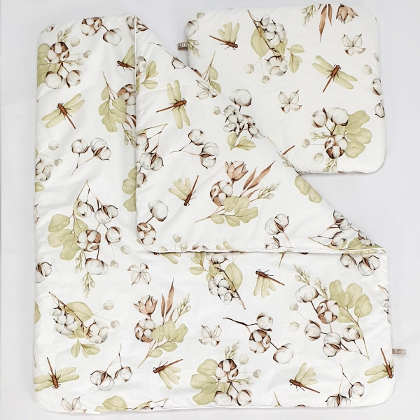 Bettwäsche Beige mit Baumwollblumen für Babykorb