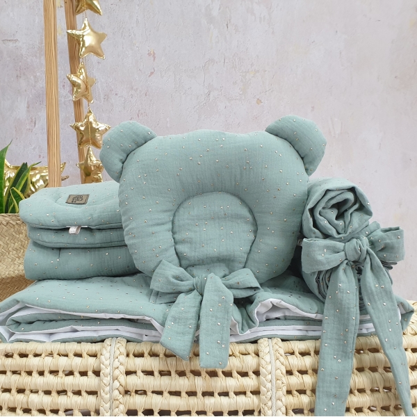 Bezug aus Musselin Khaki grün Gold für Baby Stubenwagen