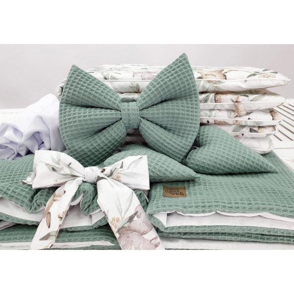 Bezug-Set mit Himmel aus Tüll in Khaki für Weidenkorb auf Gestell mit Rollen