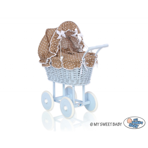 Blau Weide Korb Puppenwagen Bettwäsche Braun Punktmuster nr 31699-584
