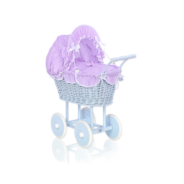 Blau Weide Korb Puppenwagen Bettwäsche Lila Kariert nr 31699-289