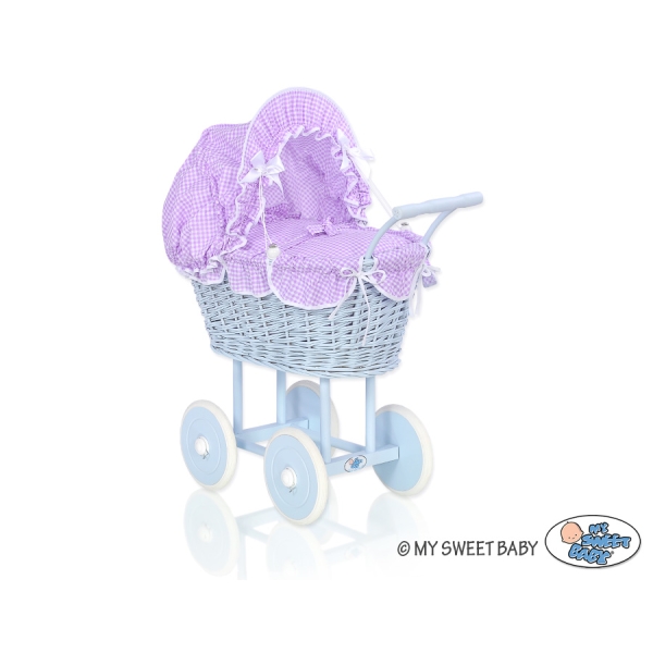 Blau Weide Korb Puppenwagen Bettwäsche Lila Kariert nr 31699-289
