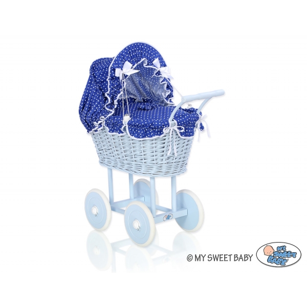 Blau Weide Puppenwagen Korb Marineblau Bettwäsche