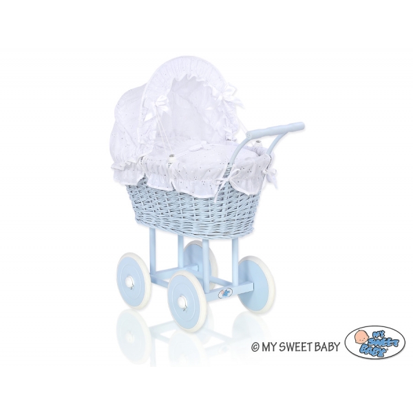 Blau Weide Korb Puppenwagen Weiß Weiß mit Stickerei nr 31699-906