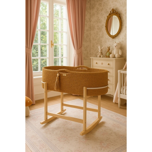 Boho Moseskorb mit Wiege - caramel