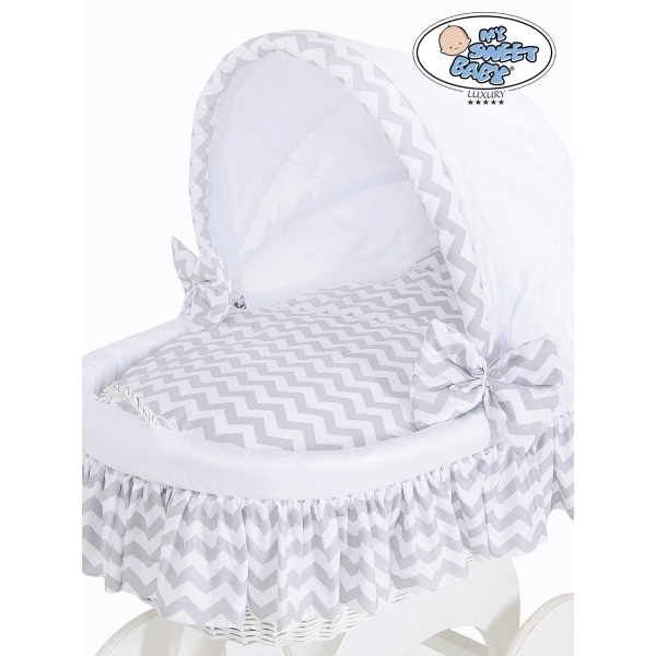Bollerwagen Baby Weiße Weide mit Grau-Weiß Bettwäsche Hannah 70102-902*