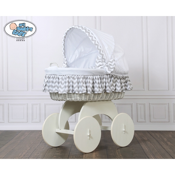 Bollerwagen Baby Weiße Weide mit Grau-Weiß Bettwäsche Hannah 70102-902*