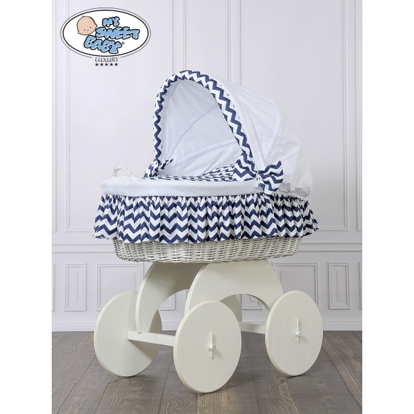 Bollerwagen für Baby Weiße Weide mit Marineblau-Weiß Bettwäscheset Hannah 70102-903*