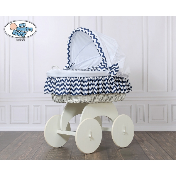 Bollerwagen für Baby Weiße Weide mit Marineblau-Weiß Bettwäscheset Hannah 70102-903*