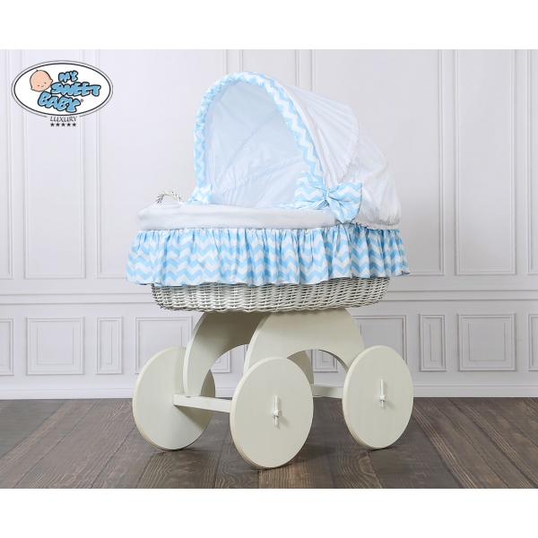 Luxus Stubenwagen für Babys mit Haube Hannah Blau Weiß nr 70102-900*