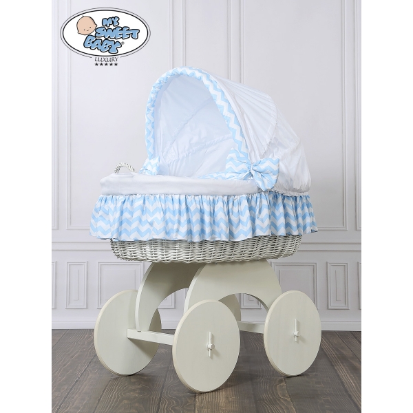Luxus Stubenwagen für Babys mit Haube Hannah Blau Weiß nr 70102-900*