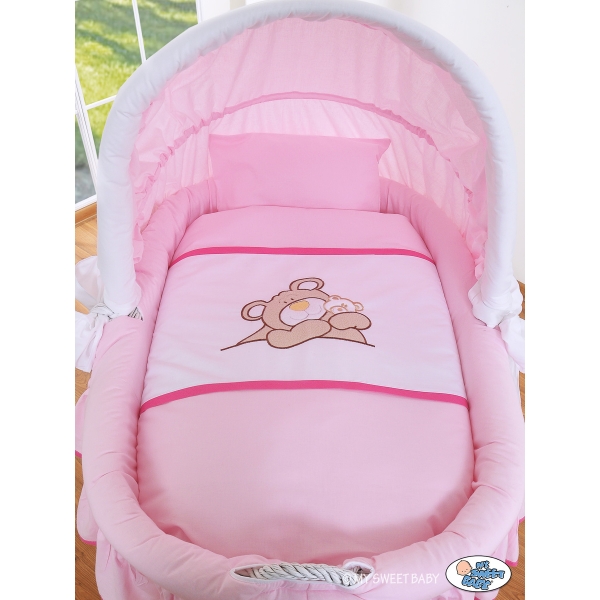 Bollerwagen mit Bettset mit Haube - Teddy Bär Barnaba rosa