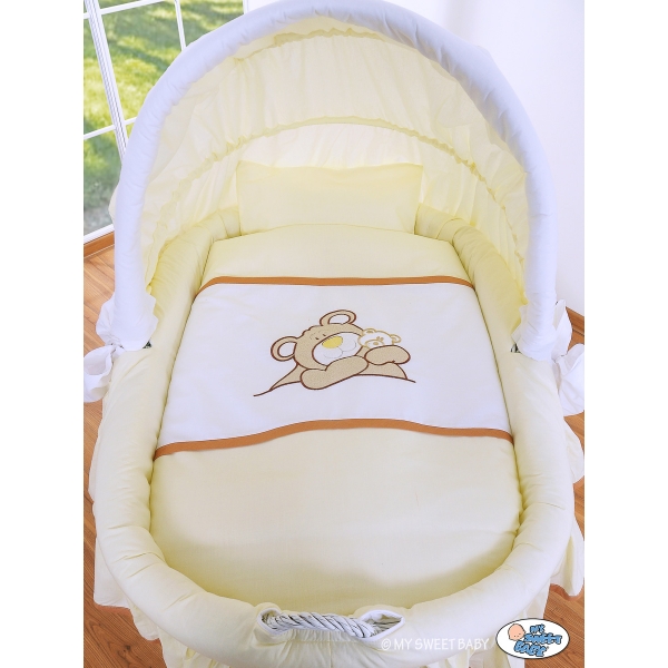 Bollerwagen mit Bettwäsche mit Haube für Baby - Teddy Bär Barnaba creme