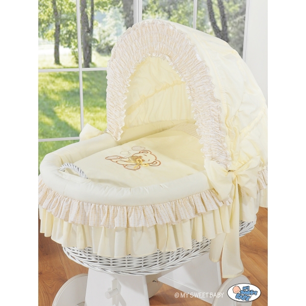 Bollerwagen mit Haube - Bär mit Schleife creme