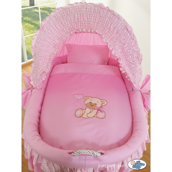 Bollerwagen mit Haube - Bär mit Schleife rosa