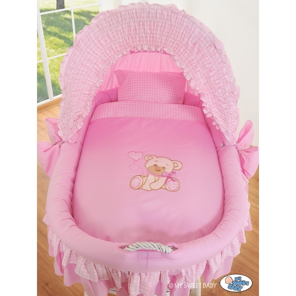 Bollerwagen mit Haube - Bär mit Schleife rosa
