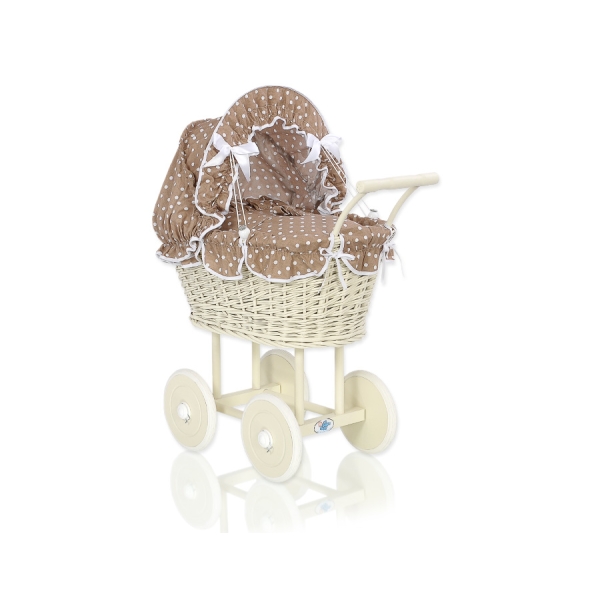 Creme Weide Puppenwagen Bettwäsche Braun Punktmuster nr 101699-584