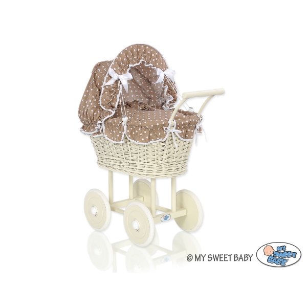 Creme Weide Puppenwagen Bettwäsche Braun Punktmuster nr 101699-584