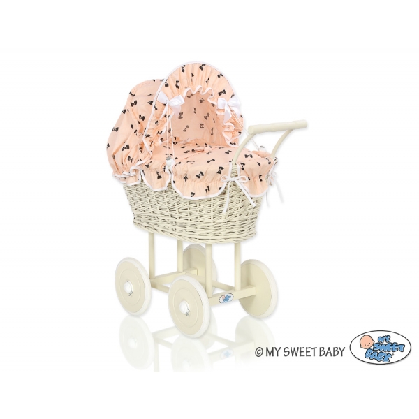Creme Weide Puppenwagen Bettwäsche Schleifenmuster nr 101699-762