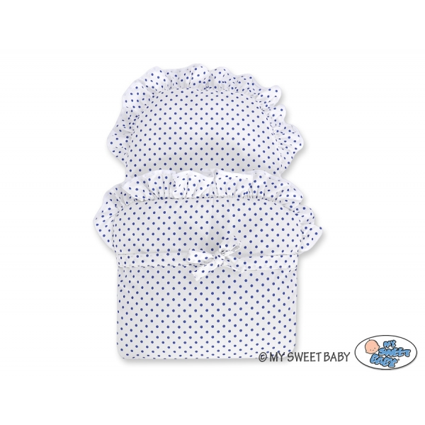Creme Weide Puppenwagen Bettwäsche Weiß mit Marineblau Punktemuster nr 101699-727