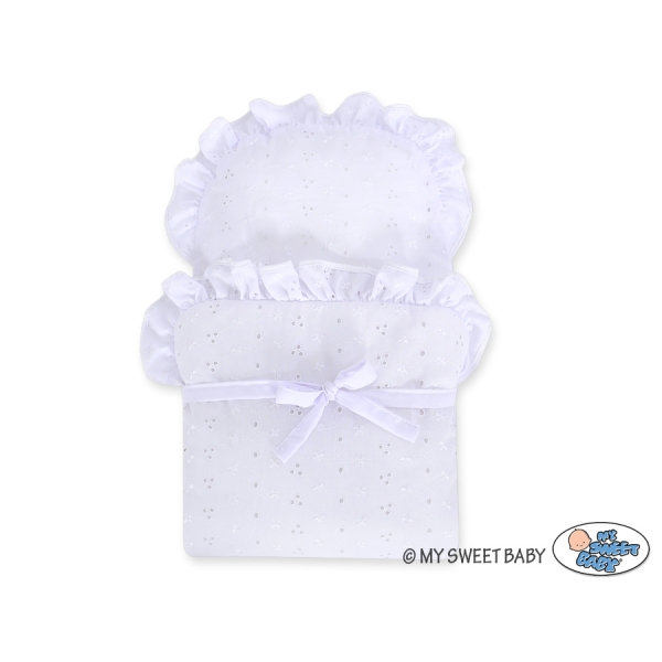 Creme Weide Geflecht Puppenwagen Weiß Weiß mit Stickerei nr 101699-906