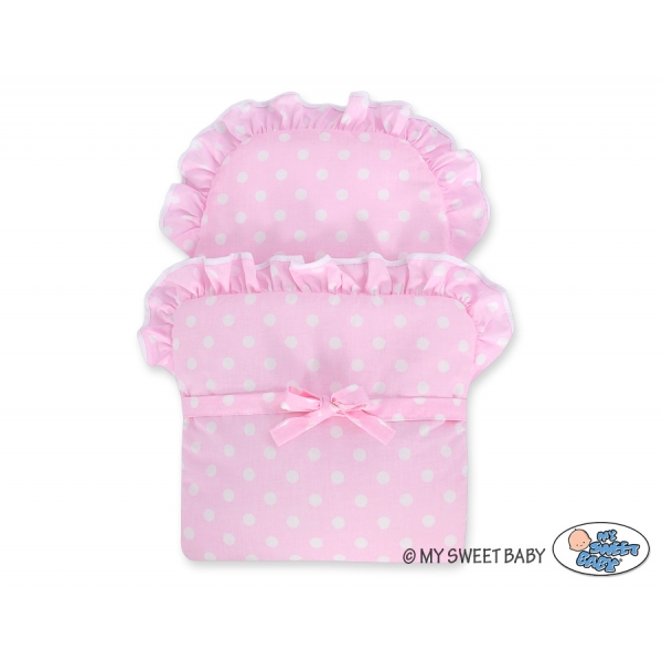 Creme Weide Retro Puppenwagen Rattangeflecht Bettwäsche Rosa Punktmuster nr 101699-553