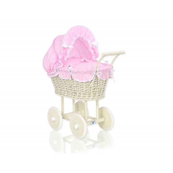 Creme Weide Retro Puppenwagen Rosa mit Punktmuster Weiß nr 101699-530