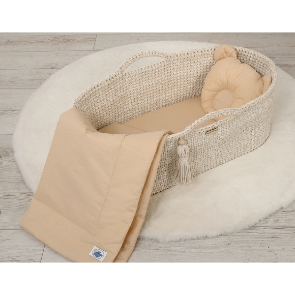Decke mit Kissen Bär für Moseskorb 2tlg - beige