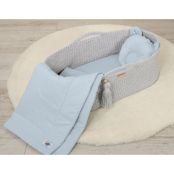 Bettwäsche für Moseskorb Decke mit Kissen Bär 2tlg  - blau